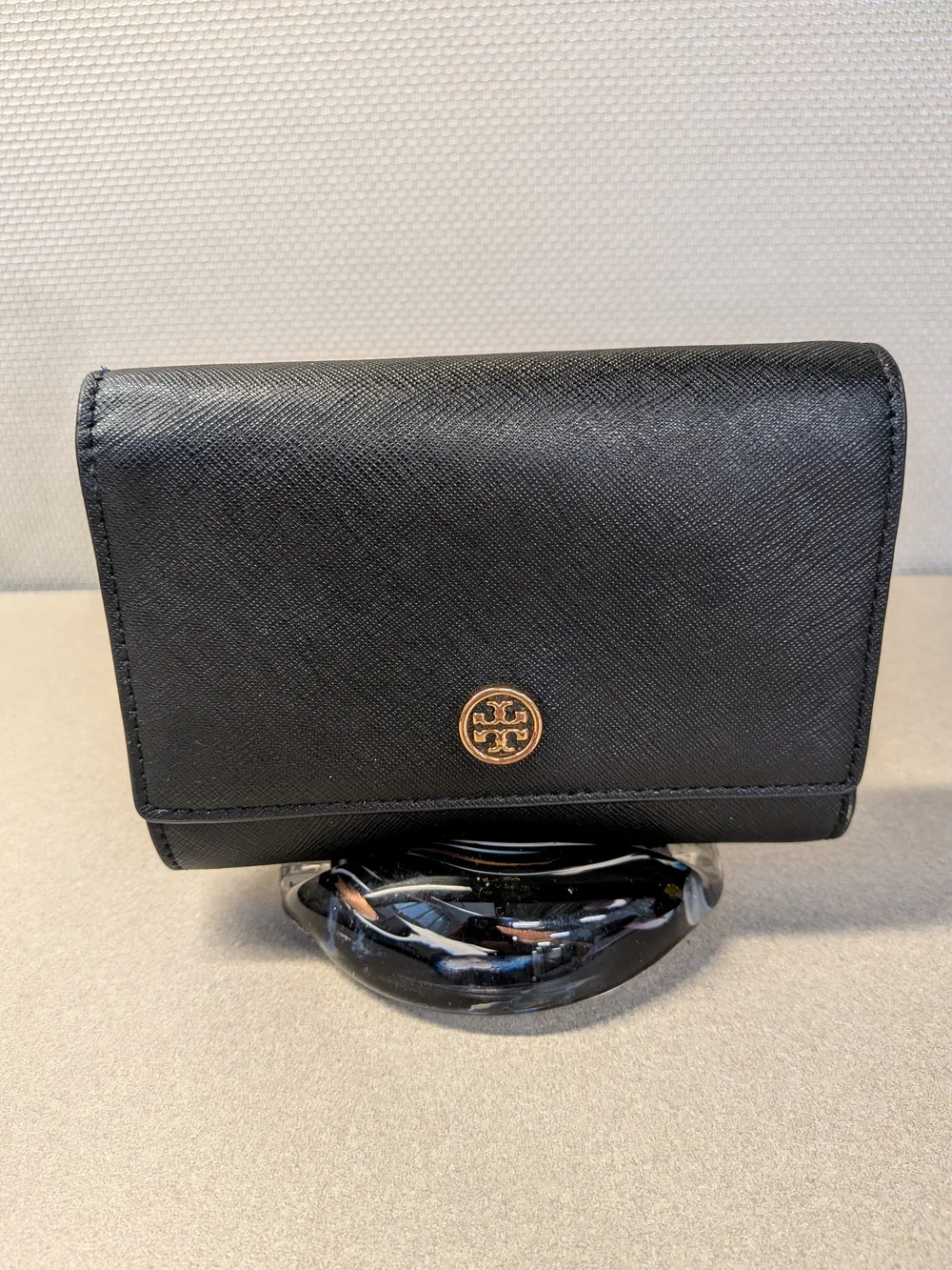 Tory Burch Black Saffiano Leather Compact Wallet